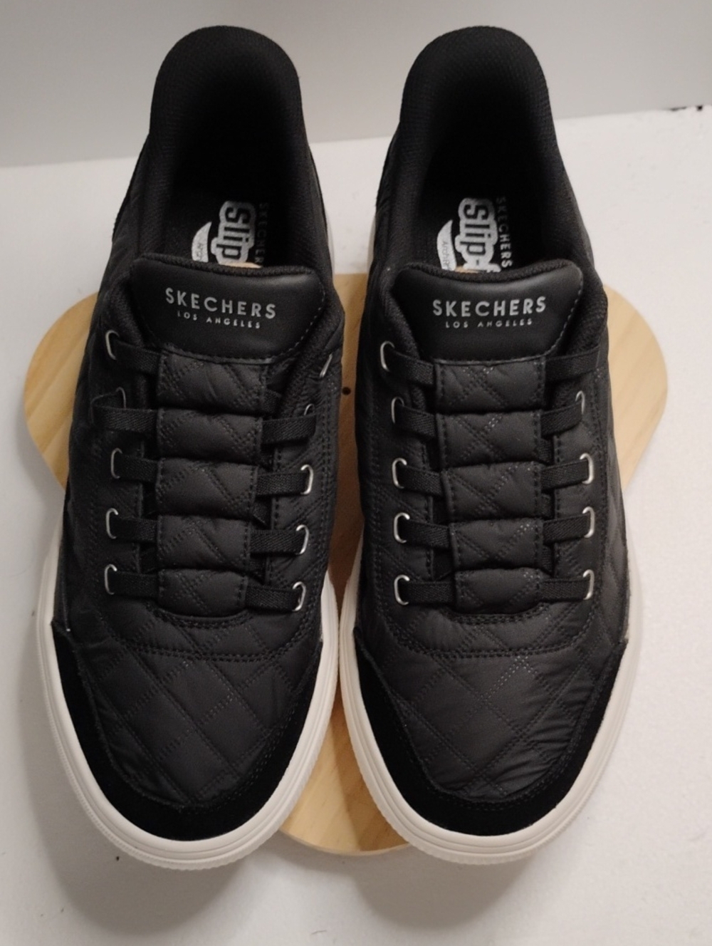 Skechers Men’s Black Quilted Lace-Up Sneakers with White Sole
